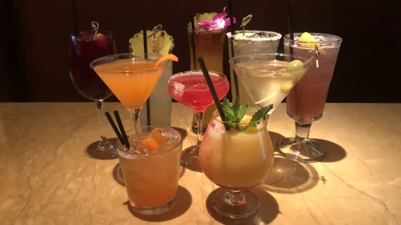 Several cocktails on a table at The Cheesecake Factory