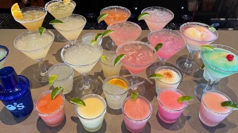 Colorful margaritas on a table at Chili's