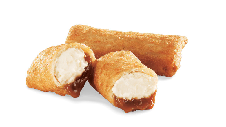 Del Taco Caramel Cheesecake Bites on white background