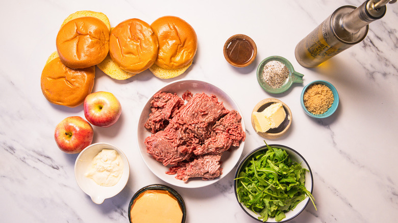 Ingredients for caramelized apple burgers