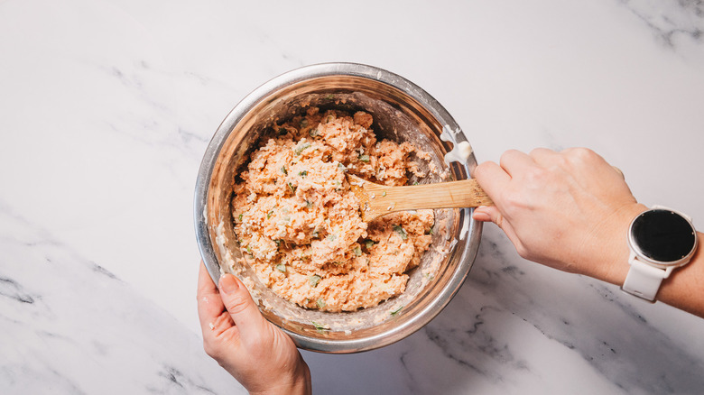 Mixing filling in bowl