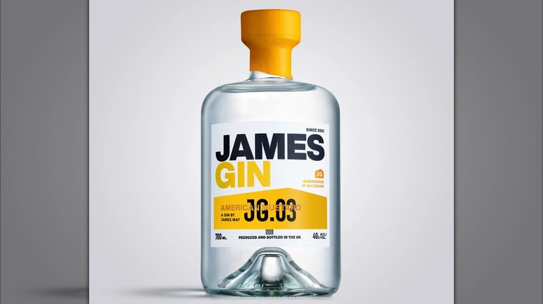 A bottle of James Gin American Mustard against a neutral backdrop.