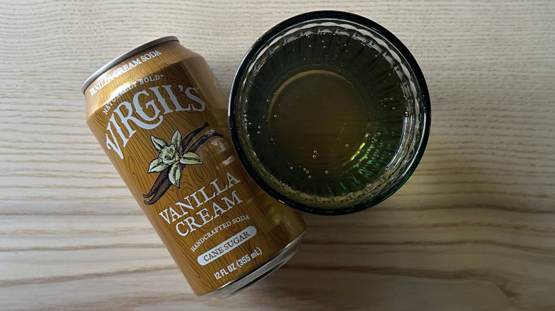 Virgil's Vanilla Cream Handcrafted Soda in blue glass