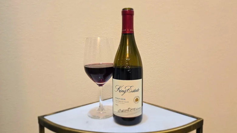 King Estate Willamette Valley Pinot Noir on small white table