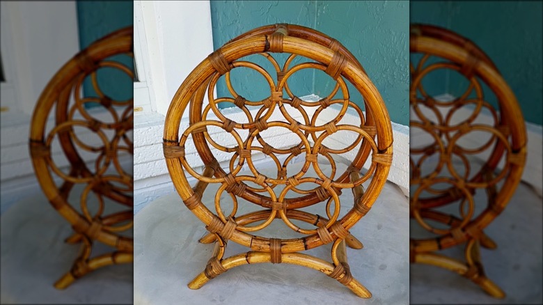 Vintage bamboo wicker circular wine rack